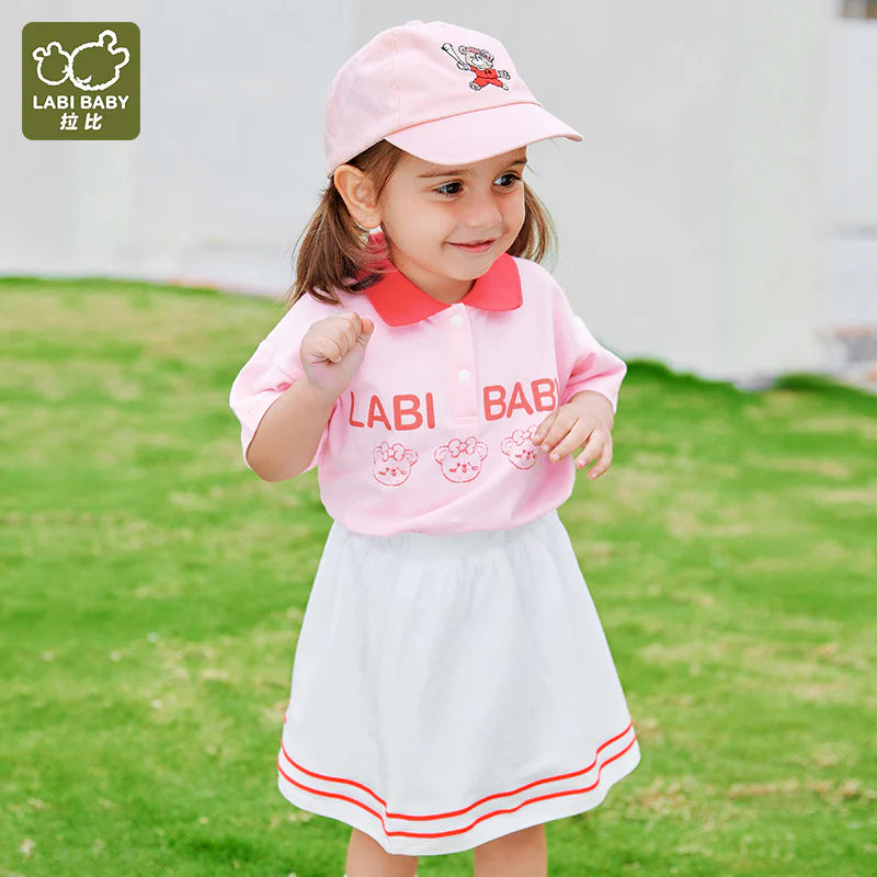 Elevate Your Little One's Style with the Pink Cotton Summer Short Sleeve Set for Girls