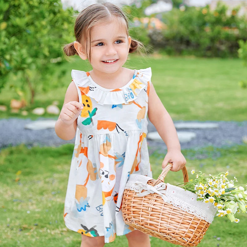 Adorable Summer Cartoon Print Dress for Girls