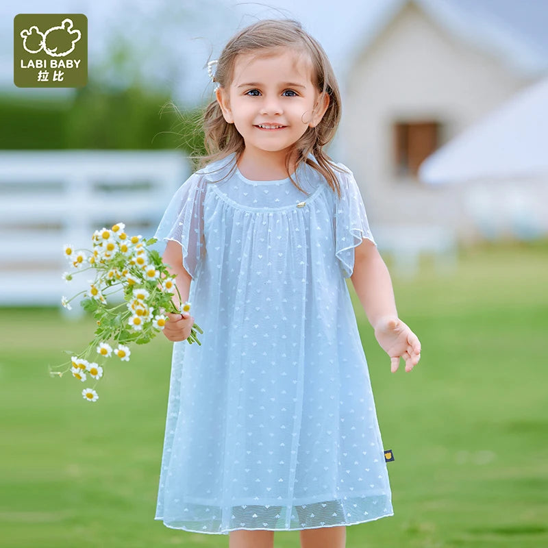 Summer Girl Heart Mesh Layered Dress: The Perfect High-End Princess Fairy Dress for Your Little One